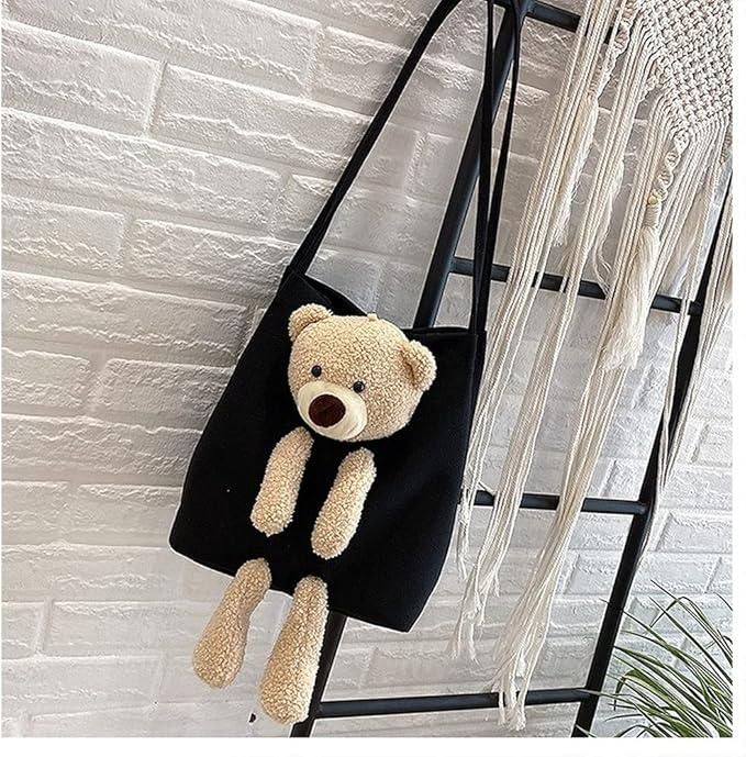 Kawaii Teddy Shoulder Tote – Cute Plush Handbag for Women & Girls