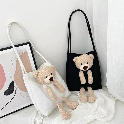 Kawaii Teddy Shoulder Tote – Cute Plush Handbag for Women & Girls