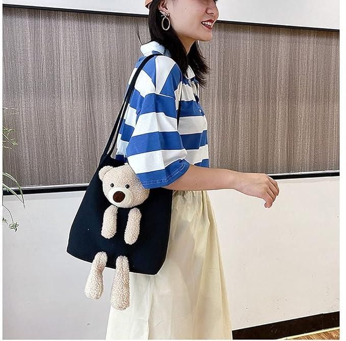 Kawaii Teddy Shoulder Tote – Cute Plush Handbag for Women & Girls