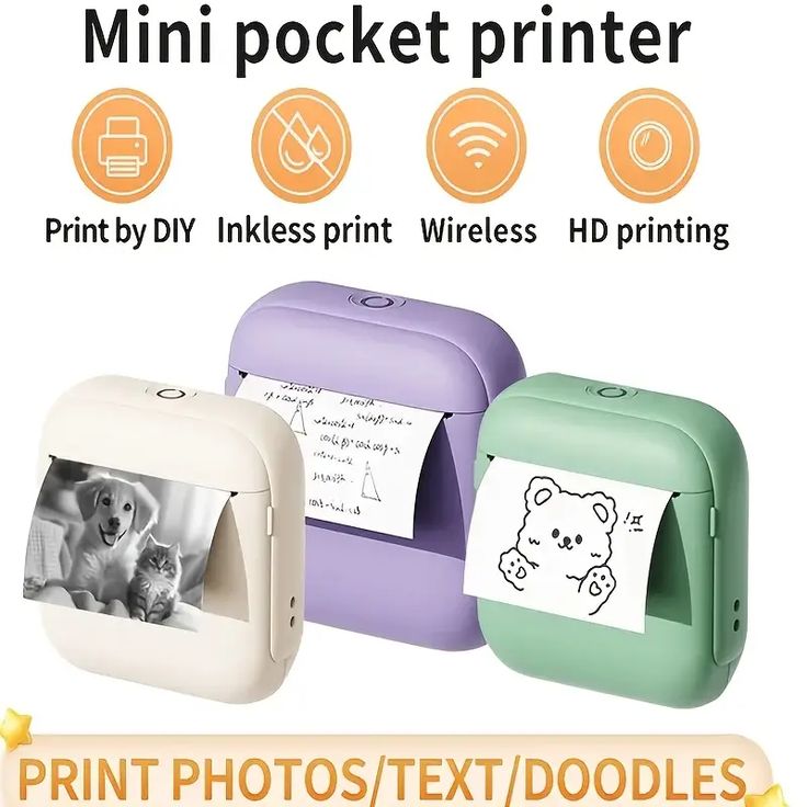Inkless Mini Pocket Printer – Wireless Thermal Printing for Photos, Stickers, Labels & Journaling (Android/iOS Compatible)